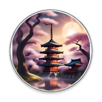 Japanese buildings during sakura - Round  fridge magnet - white - Front