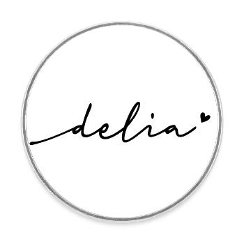 Nom cursif de Delia - Magnet rond - blanc - Devant