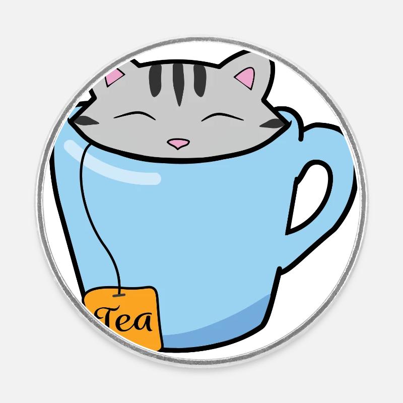 Teacup cat - Round  fridge magnet - white
