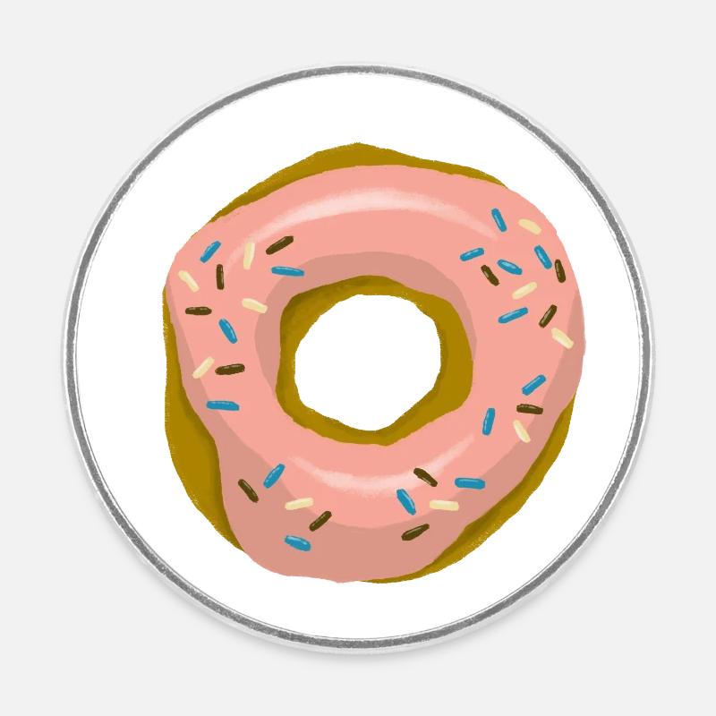 Beignet avec glaçage rose et paillettes colorées - Magnet rond - blanc
