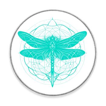 Libelle mit Ornament türkis - Heilige Geometrie - Runder Kühlschrankmagnet - Weiß - Vorne