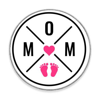 Maman Coeur Bébé Bébé Pieds Maman Amour Fête des Mères Maman - Magnet rond - blanc - Devant