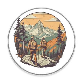 Cooles Wanderer Motiv - Wandern in den Bergen - Runder Kühlschrankmagnet - Weiß - Vorne