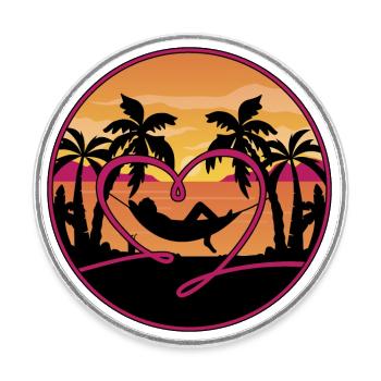 Sonnenuntergang Palmen Meer Strand Herz Hängematte - Runder Kühlschrankmagnet - Weiß - Vorne