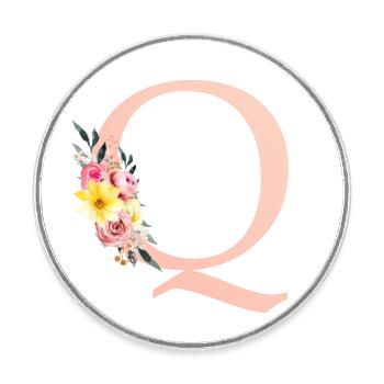 Q Monogram Floral - Round  fridge magnet - white - Front