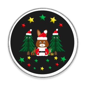 Nikolaus mit Weihnachtsbäumen und Sternen. - Runder Kühlschrankmagnet - Weiß - Vorne