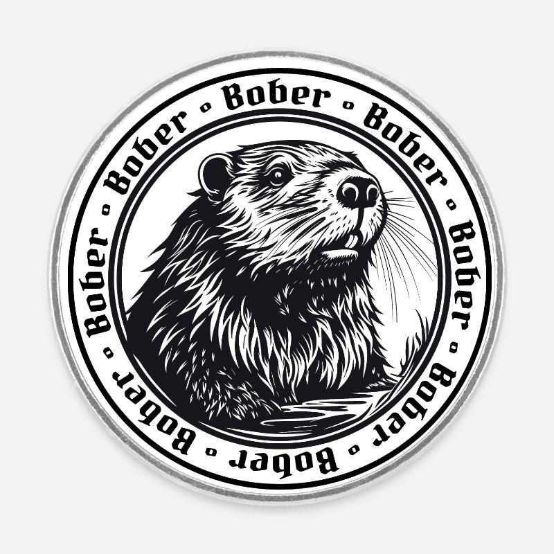 Bober - Retro Bieber Logo, Bóbr - Runder Kühlschrankmagnet - Weiß