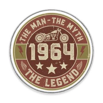 1964 Vintage homme mythe légende moto motard - Magnet rond - blanc - Devant