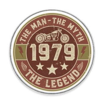 1979 Vintage homme mythe légende moto motard - Magnet rond - blanc - Devant