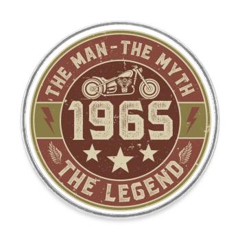 1965 Vintage homme mythe légende moto Biker 2 - Magnet rond - blanc - Devant