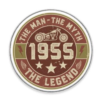 1955 Vintage homme mythe légende moto motard - Magnet rond - blanc - Devant