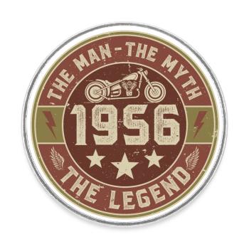 1956 Vintage homme mythe légende moto motard - Magnet rond - blanc - Devant