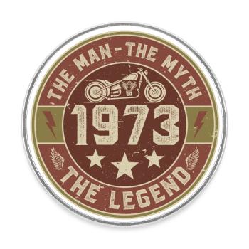 1973 Vintage homme mythe légende moto motard - Magnet rond - blanc - Devant