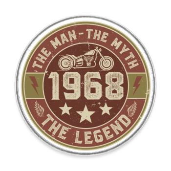 1968 Vintage homme mythe légende moto motard - Magnet rond - blanc - Devant