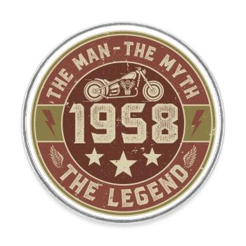 1958 Vintage homme mythe légende moto motard - Magnet rond - blanc - Devant