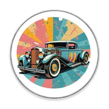 Hot Rod rétro - Magnet rond - blanc - Devant