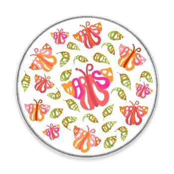 Papillons et feuilles - Magnet rond - blanc - Devant