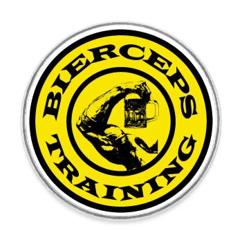 Bierceps Training - Bierkrug mit Bizeps Trinksport - Runder Kühlschrankmagnet - Weiß - Vorne