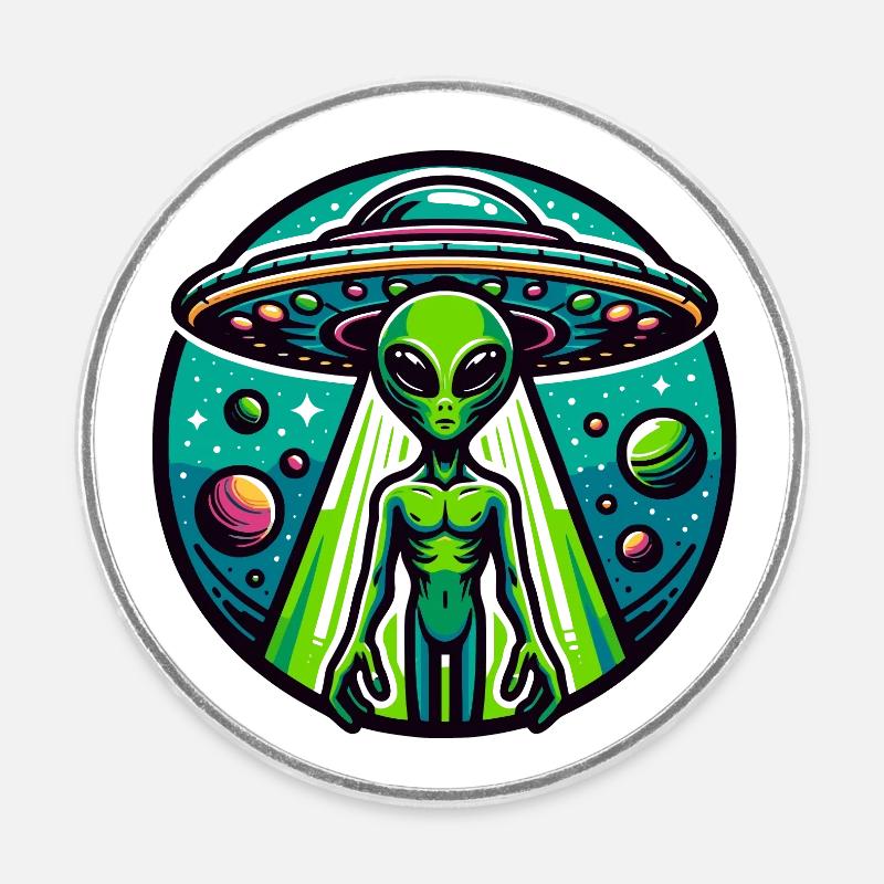 UFO Extraterrestrial - Round  fridge magnet - white