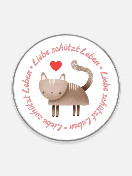 Love protects life – cat - Round fridge magnet - white