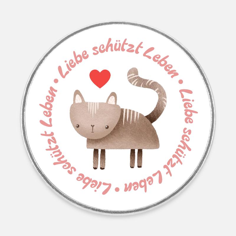 L’amour protège la vie – chat - Magnet rond - blanc