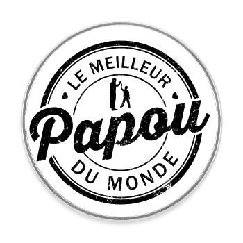 Certifié Le Meilleur Papou de Monde - Magnet rond - blanc - Devant