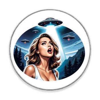 Alien Abduction Fearful Sexy Babe - Round  fridge magnet - white - Front