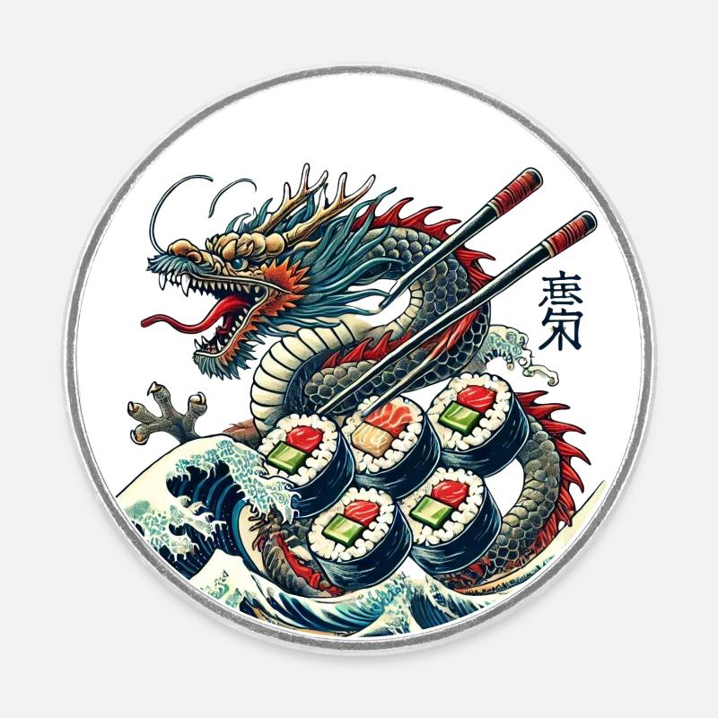 Dragon Sushi Géant Unique et Original - Magnet rond - blanc