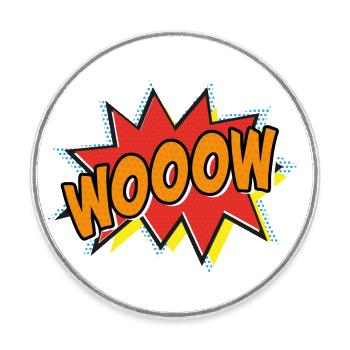 WOOOW - Wow! Comi Strip Style - Pop-Art – orange - Runder Kühlschrankmagnet - Weiß - Vorne