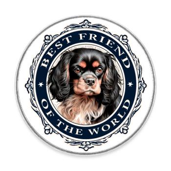 Best Friend Of The World Cavalier Black & Tan - Round  fridge magnet - white - Front