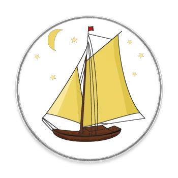 sailboat, boat, ship, seafaring, stars, moon, ahoy - Round  fridge magnet - white - Front