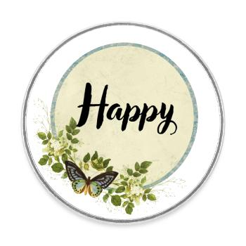 Papillon heureux - Magnet rond - blanc - Devant