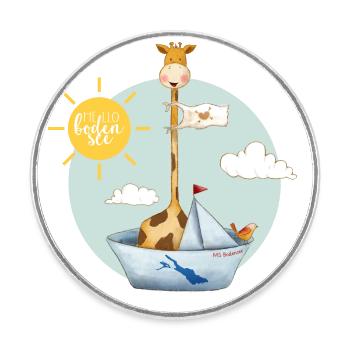 Hello Bodensee – Giraffe und Vogel auf hoher See - Runder Kühlschrankmagnet - Weiß - Vorne