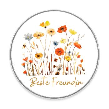 Beste Freundin! Wildblumen, personalisierbar - Runder Kühlschrankmagnet - Weiß - Vorne
