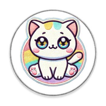 Kawaii style kitten - Round  fridge magnet - white - Front