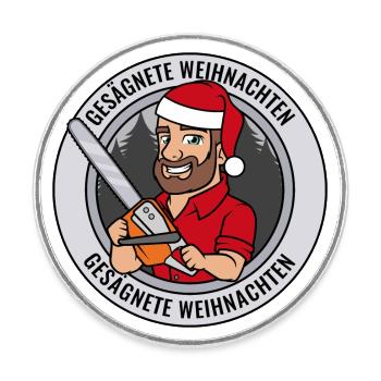 Gesägnete Weihnachten Holzfäller Santa Kettensäge - Runder Kühlschrankmagnet - Weiß - Vorne
