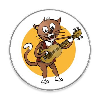 Le chat qui joue de la guitare et chante - illustration - Magnet rond - blanc - Devant