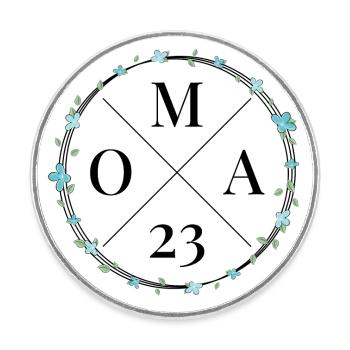 Oma 23 / Blumenkranz / Blumen / werdende Oma 2023 - Runder Kühlschrankmagnet - Weiß - Vorne