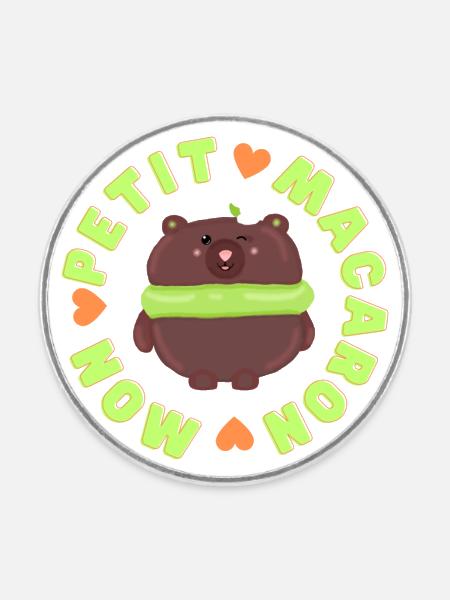 Mon Petit Macaron Ours - Magnet rond - blanc
