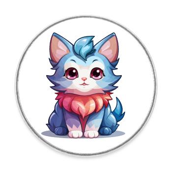 Katze - Kawaii Style - Runder Kühlschrankmagnet - Weiß - Vorne