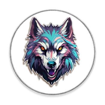 Wolf - Illustration - Runder Kühlschrankmagnet - Weiß - Vorne