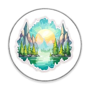 Paysage - Illustration - Magnet rond - blanc - Devant