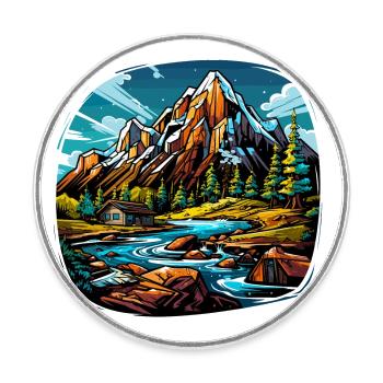 Paysage - Illustration - Magnet rond - blanc - Devant