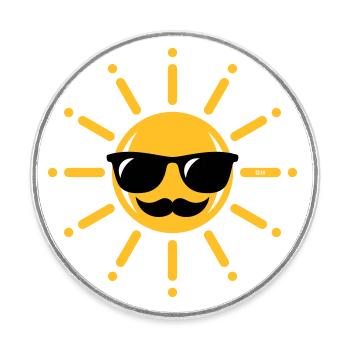 Drôle De Soleil Avec Lunettes De Soleil Et Moustache 3C - Magnet rond - blanc - Devant