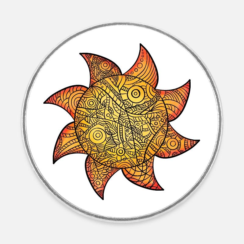 Mandala Soleil Aquarelle - Magnet rond - blanc