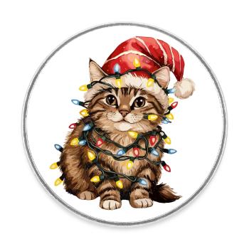 Chat de Noël - Magnet rond - blanc - Devant
