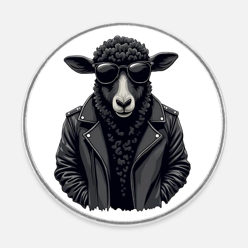 Mouton noir - Magnet rond - blanc