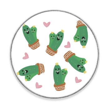 Cactus love - for best friends and family - Round  fridge magnet - white - Front
