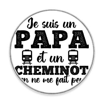 Papa cheminot humour train cadeau fête des pères - Magnet rond - blanc - Devant