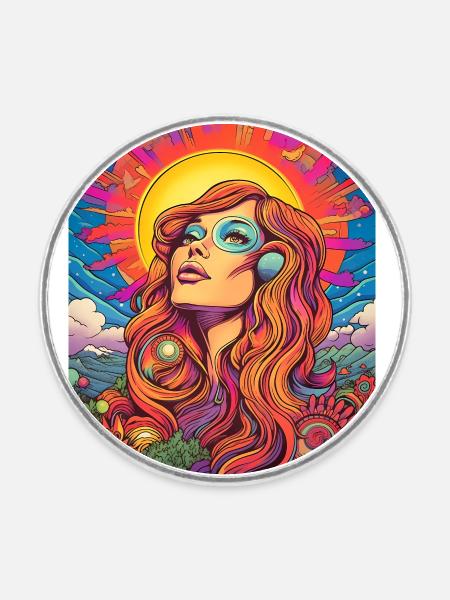 Lebendige Retro-Vibes - Runder Kühlschrankmagnet - Weiß